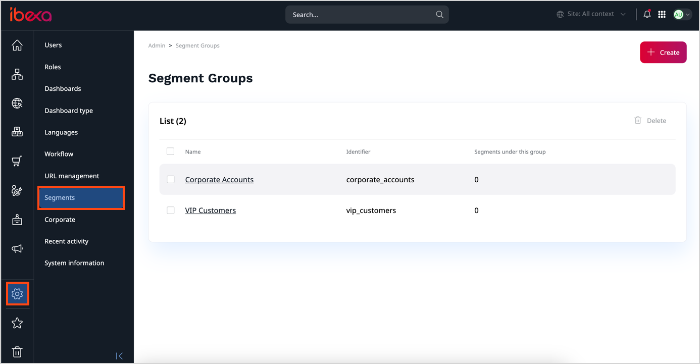 Segment groups Segment groups
