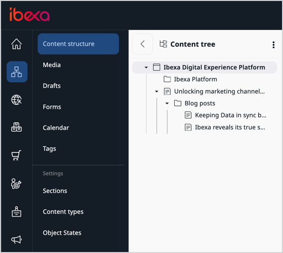 Content tree in the menu Content tree in the menu