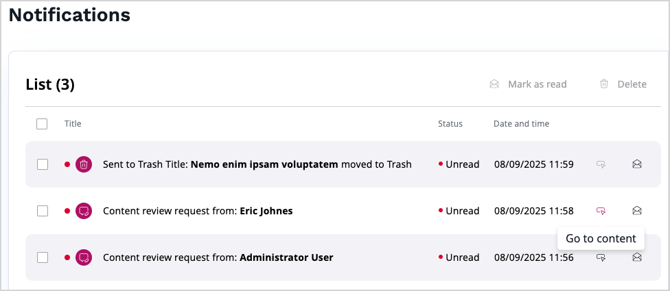 Notifications screen Notifications screen